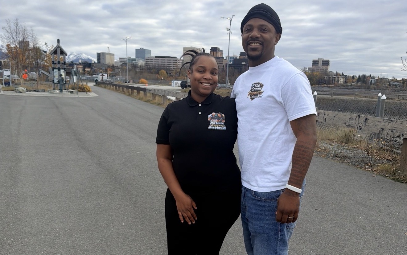 Mustafa and La'Niaja Reynold, founders of The Credit Trappers Association, on the Anchorage waterfront